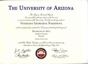 BA German Studies and Spanish Vesselina, University of Arizona