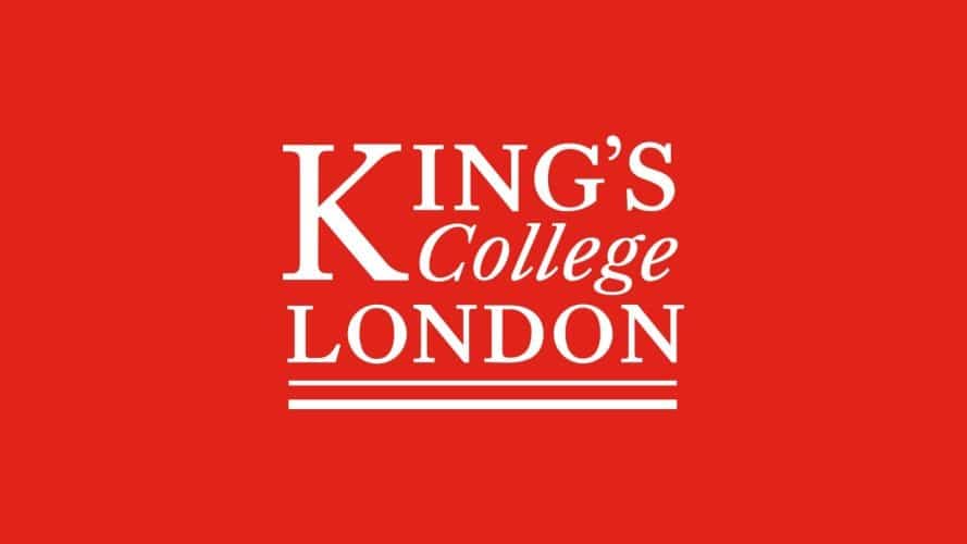 Kings College London red logo white letters