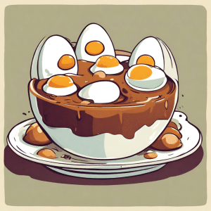 funny cartoon-style image for the British idiom over-egg the pudding - got your English blog post