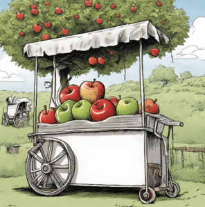 cartton image for the idiom 'upset the apple cart'- got your English blog post about English idioms